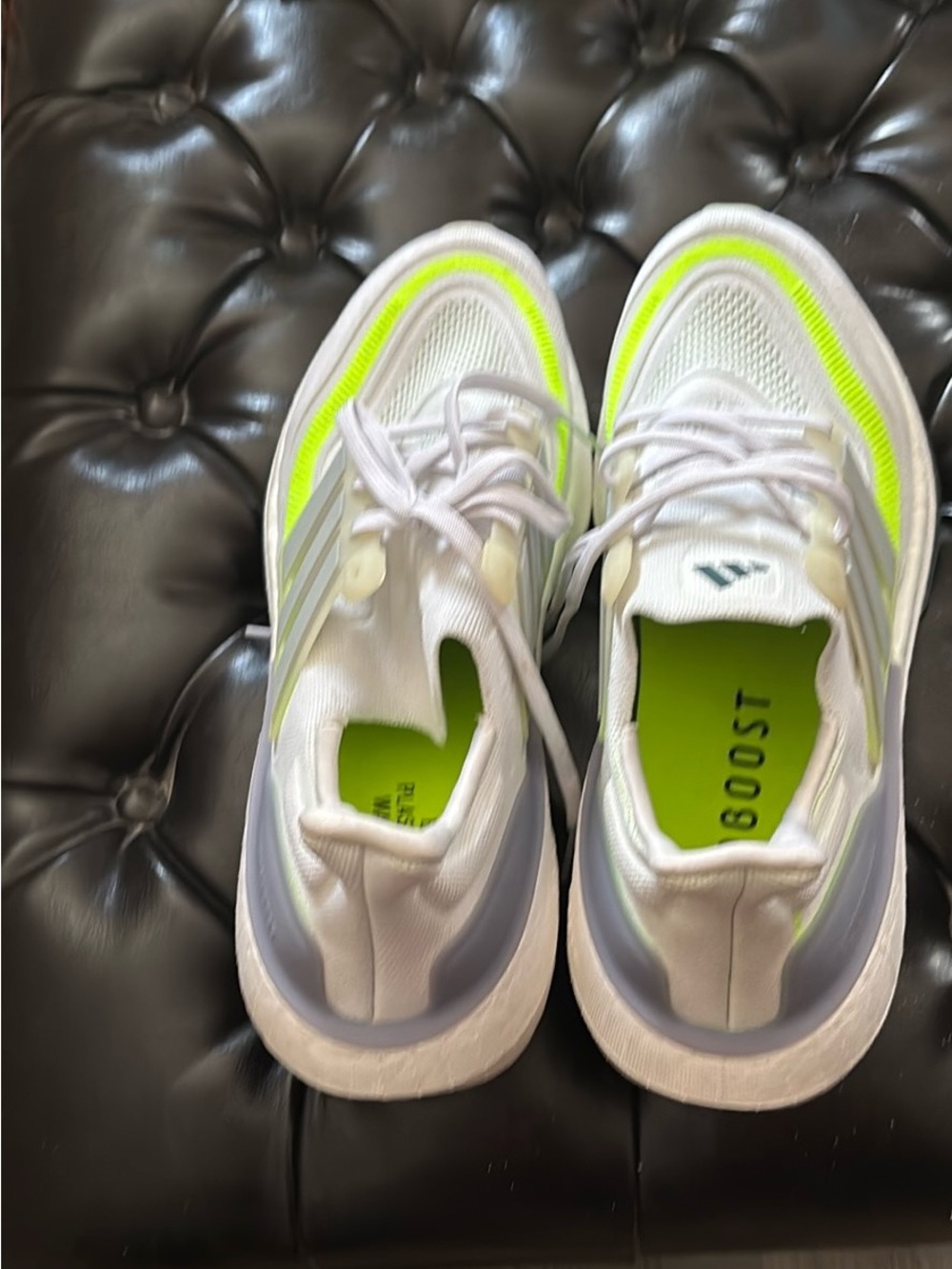 adidas White Neon Green Boost Running Sneakers
